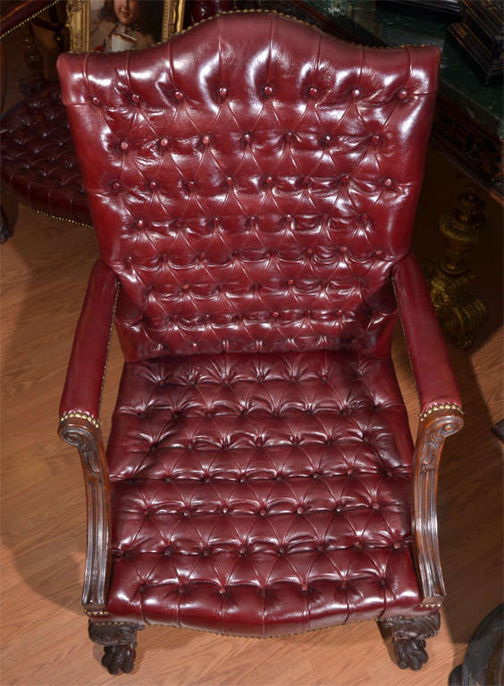 19thc pair of English leather Gainsborough chairs 3
