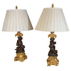 lampes chérubins en bronze et bronze doré du 19ème siècle