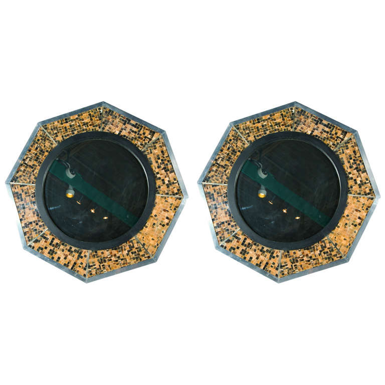 Bone & Tortoise Shell Octagonal Mirrors By Anthony Redmile For Sale