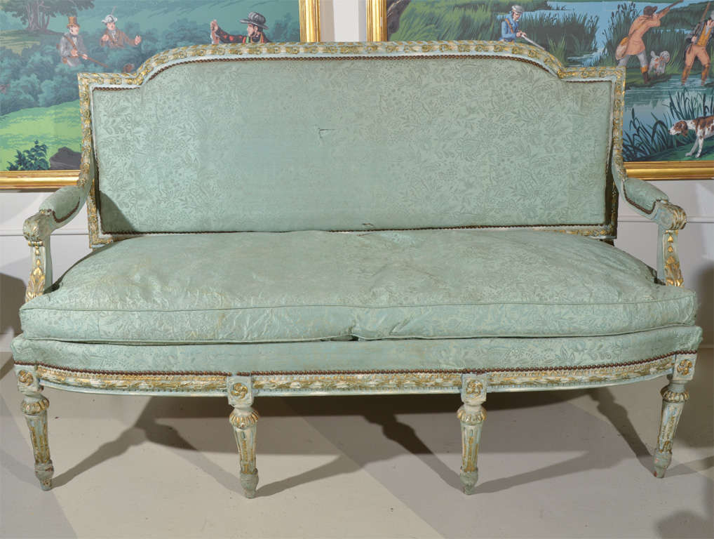 19th Century Louis XVI Style Painted and Parcel Gilt Canape