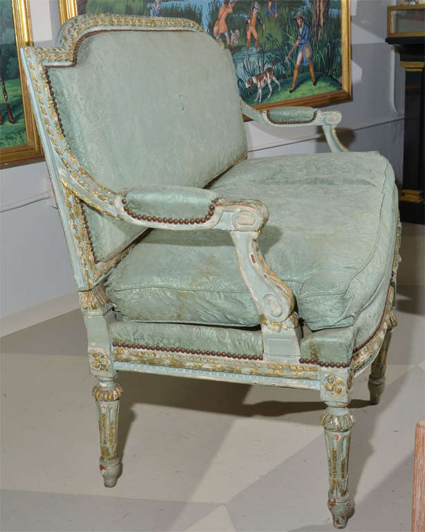 Louis XVI Style Painted and Parcel Gilt Canape 1