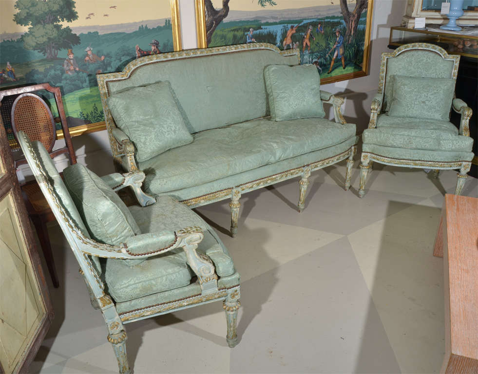 Louis XVI Style Painted and Parcel Gilt Canape 6