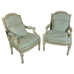 Louis XVI Style Painted and Parcel Gilt fauteuils