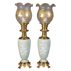 Antique Pate-su-pate oil lamps