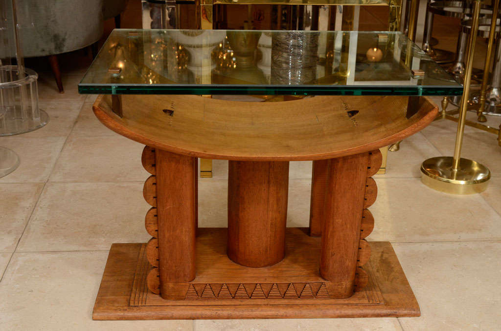 Wood pagoda style side table with glass top