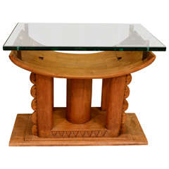 Wood pagoda style side table with glass top 