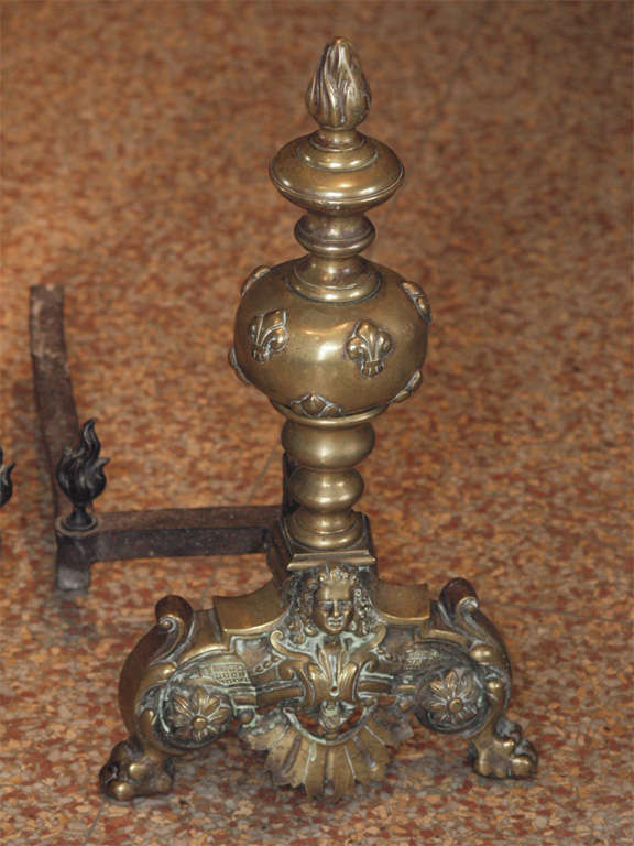 Pair of Brass Chenets, Louis XV style