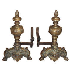 Pair of Brass Chenets, Louis XV style