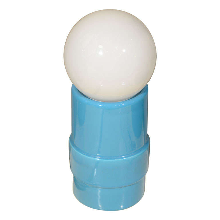 1970s Blue Ceramic Globe Table Lamp