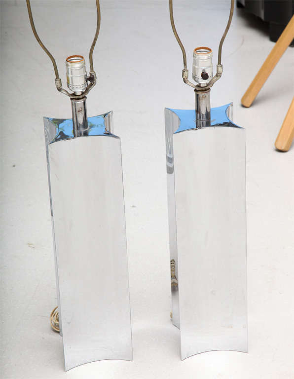 Pair of Chrome Geometric Lamps by Hanson
