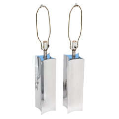 Pair of Chrome Geometric Lamps by Hanson