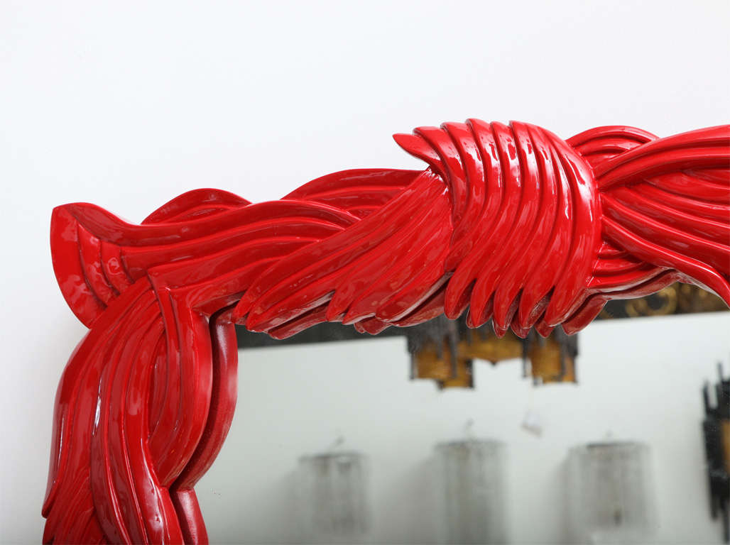 Red Lacquer Carved Dragon Mirror 1