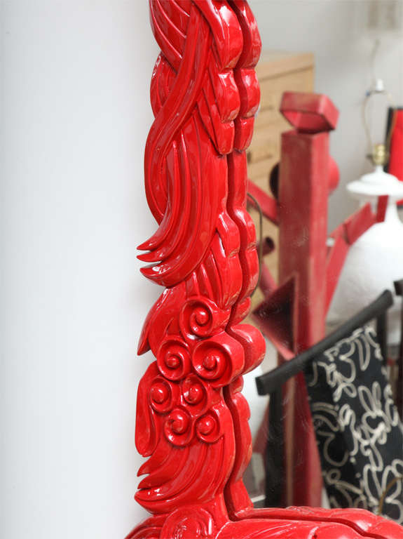 Red Lacquer Carved Dragon Mirror 2
