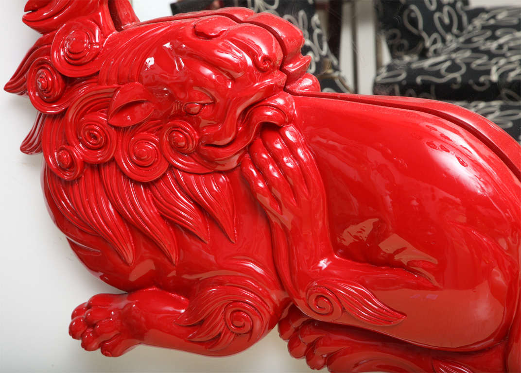 Red Lacquer Carved Dragon Mirror 3
