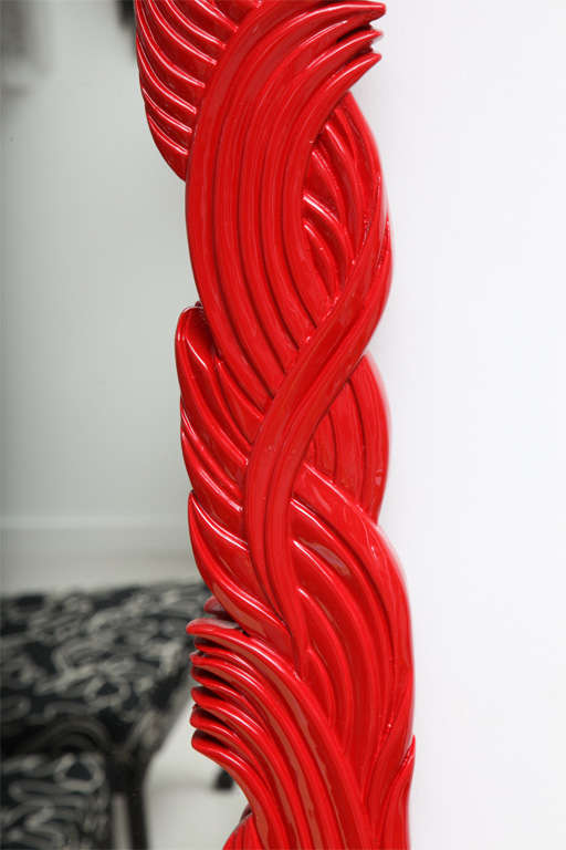 Red Lacquer Carved Dragon Mirror 4