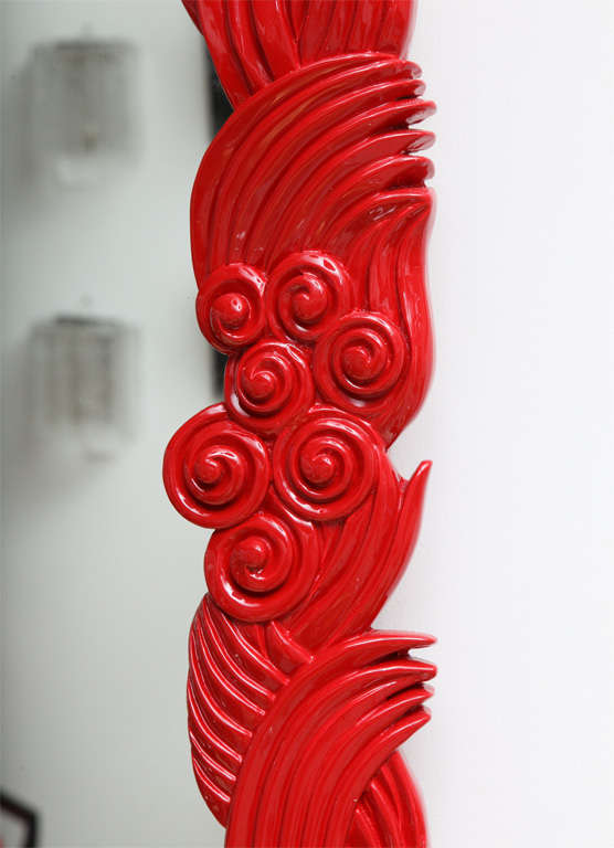 Red Lacquer Carved Dragon Mirror 5