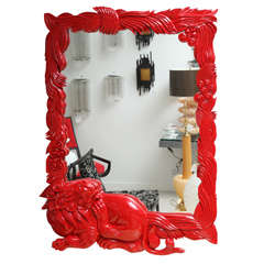 Red Lacquer Carved Dragon Mirror
