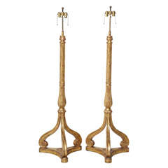 Antique Pair of Gilt Wood Standing Lamps