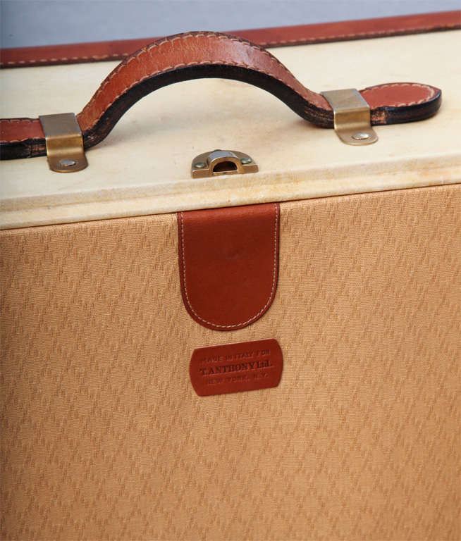 Mid-20th Century Vintage Vellum Trunk and Suitcase by T. Anthony, NY