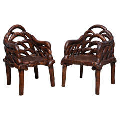 Pair of Rustic Southeast Asian Root Chairs
