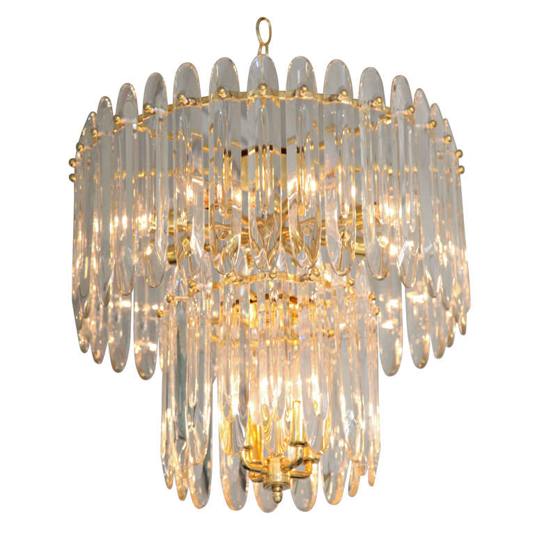 Two-Tiered "Knife-Blade" Crystal Chandelier by Gaetano Sciolari For Sale