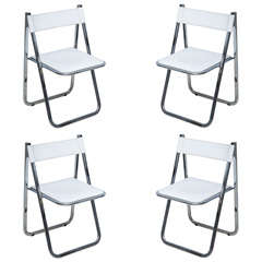 Set of Four Italian Leather Folding Chairs