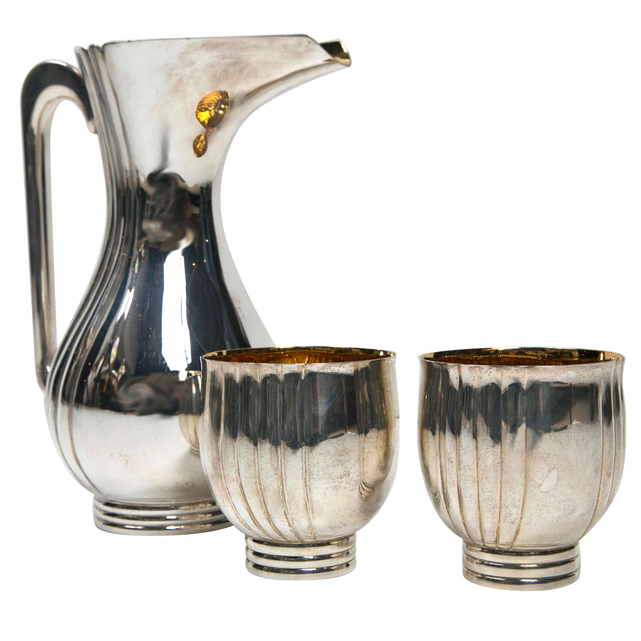 Bvlgari Sterling Silver Water Pitcher and Two Cup Set 