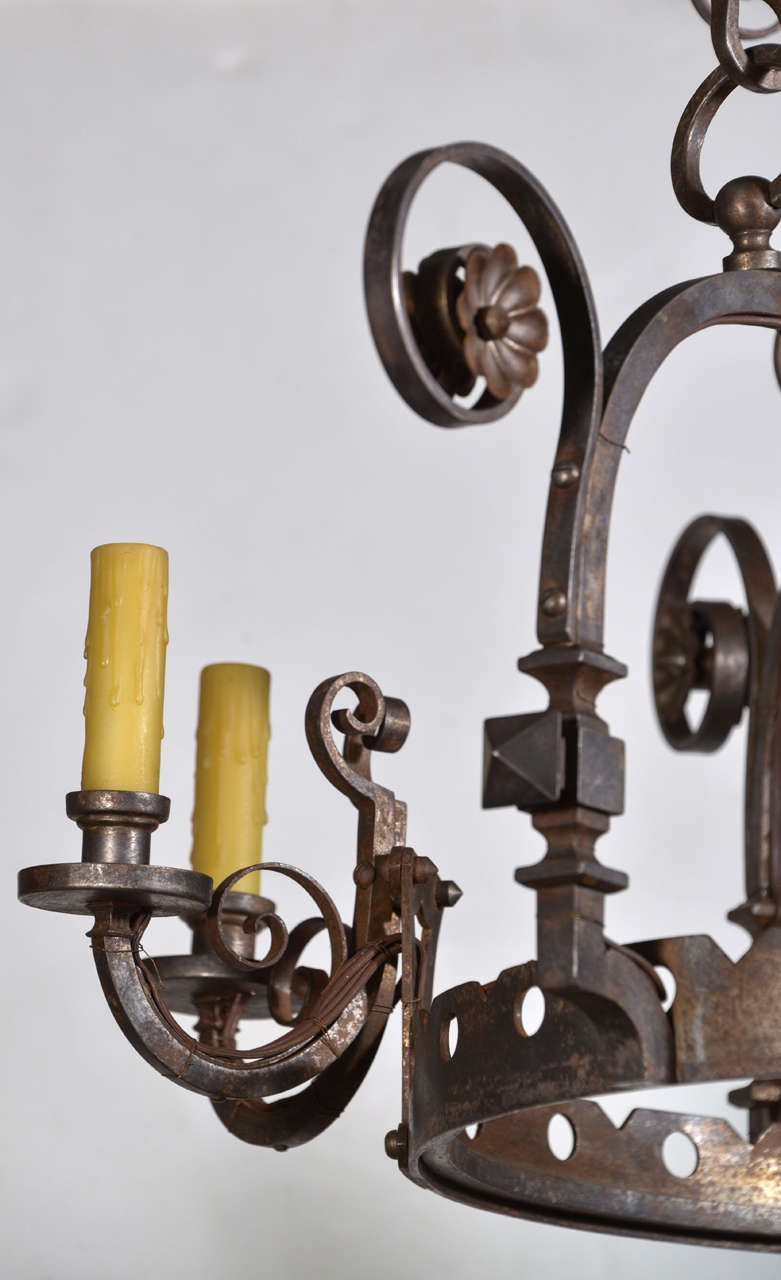 French Iron Hand Forged Chandelier In Excellent Condition In Houston, TX