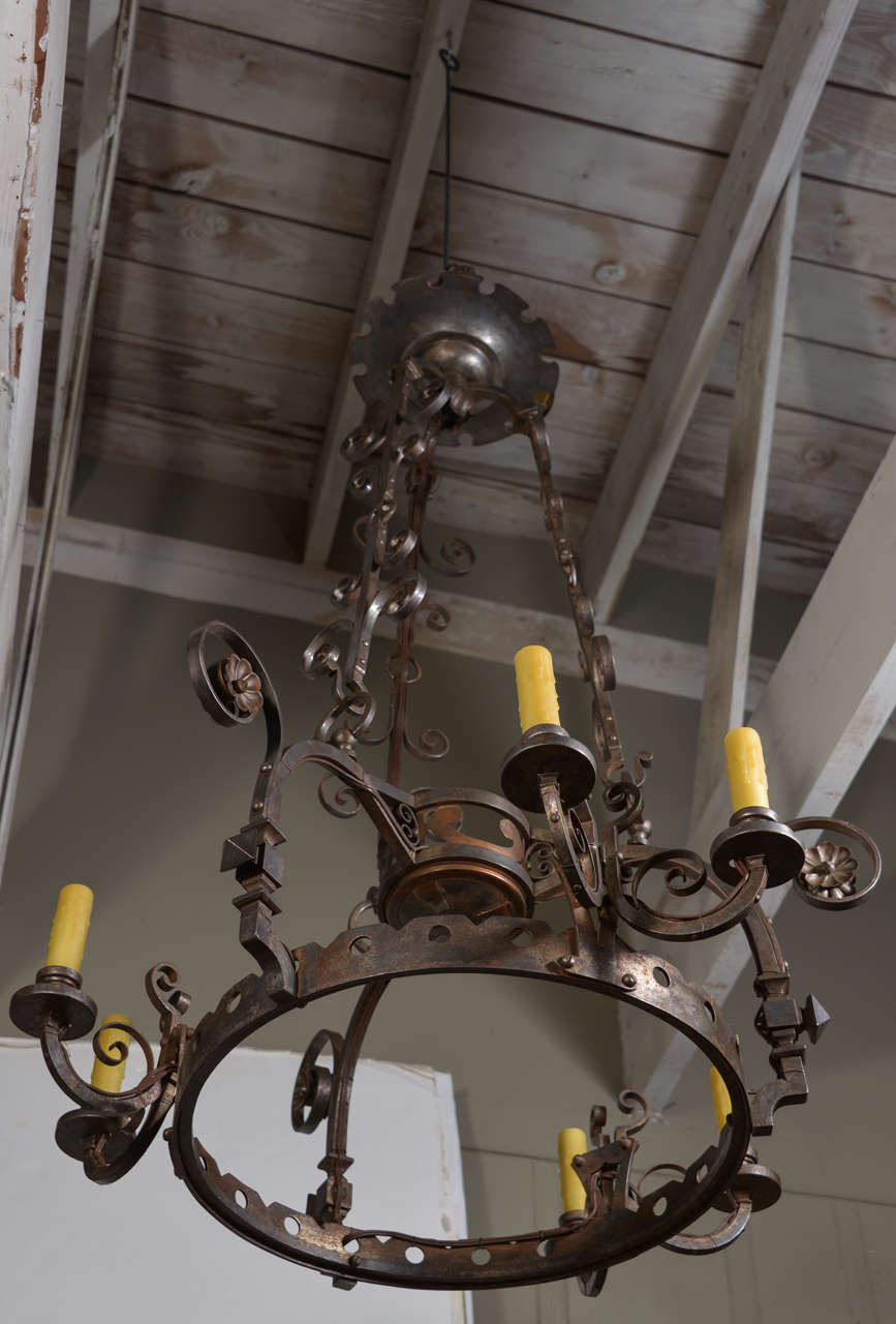 French Iron Hand Forged Chandelier 1