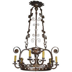French Iron Hand Forged Chandelier