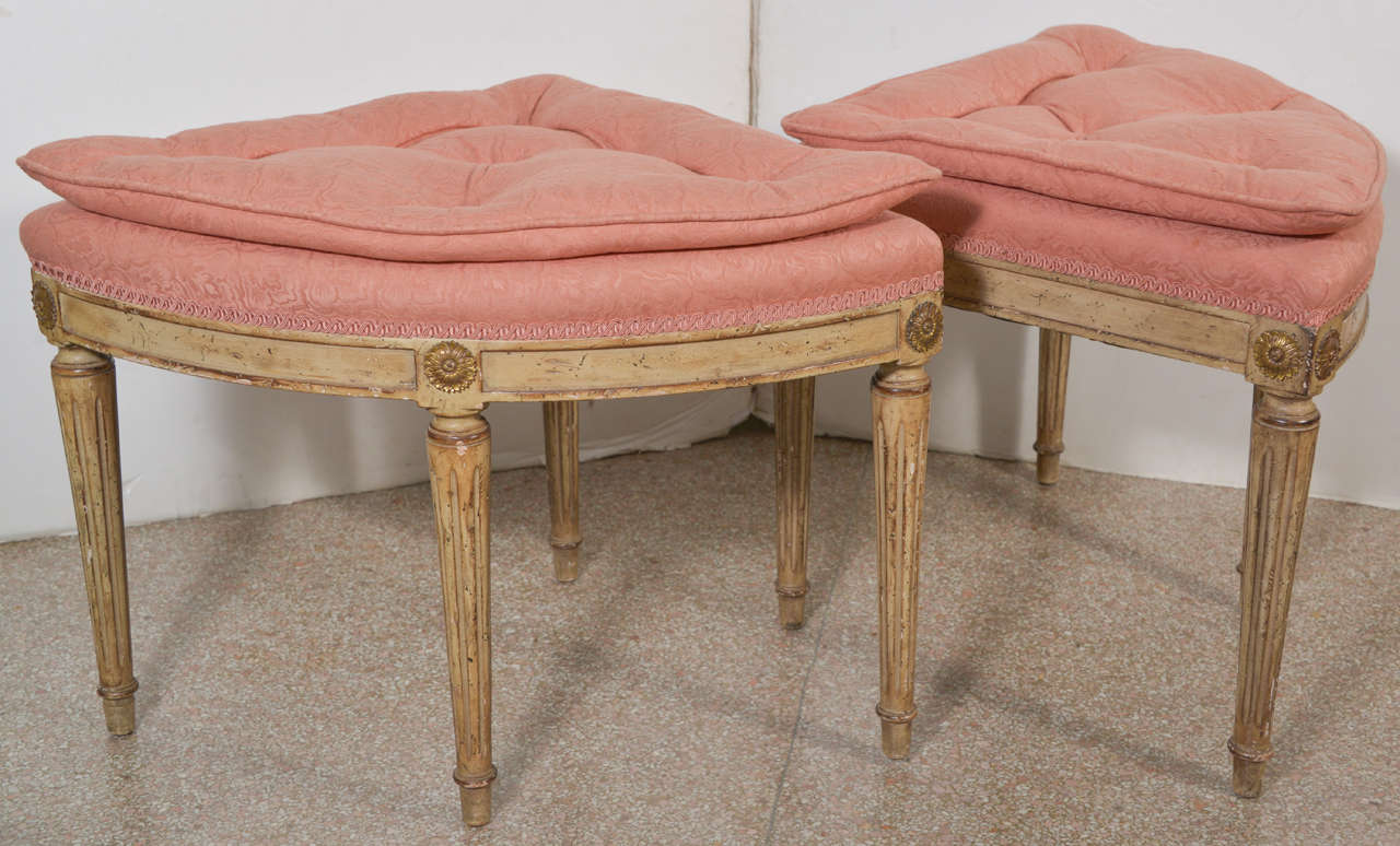 French Demi Lune Stools In Good Condition For Sale In Houston, TX