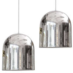 Pair of Vintage Chrome Pendant Lamps