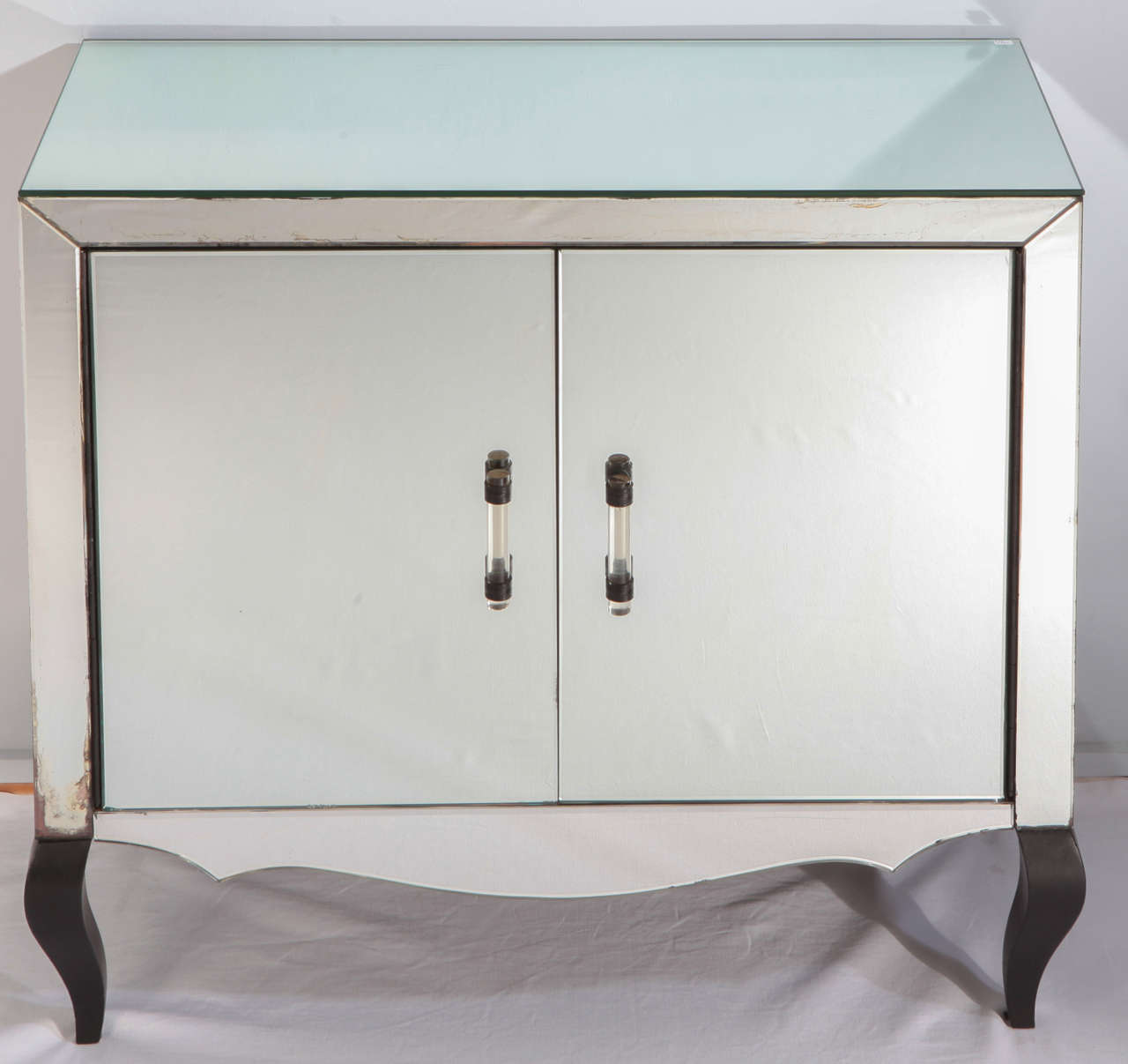 French Mirrored Two Doors Chest of Drawer, 1940-1950 For Sale