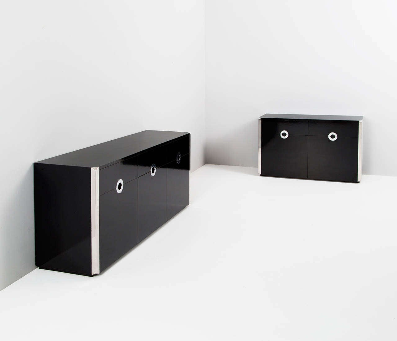 Italian Black High Gloss Three-Door Sideboard, style of Willy Rizzo, by Mario Sabot