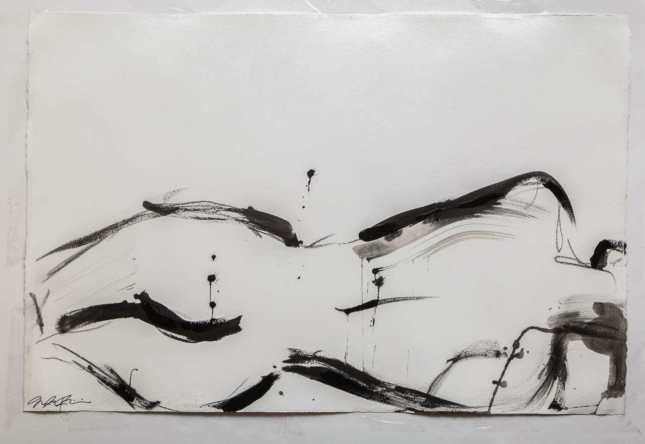 Beautiful nude by Jenna Snyder-Phillips, "Gianna", 2012. Original art work on 100% cotton archival paper. Sumi ink and lacquer.
Artist educated in Italy and USA.