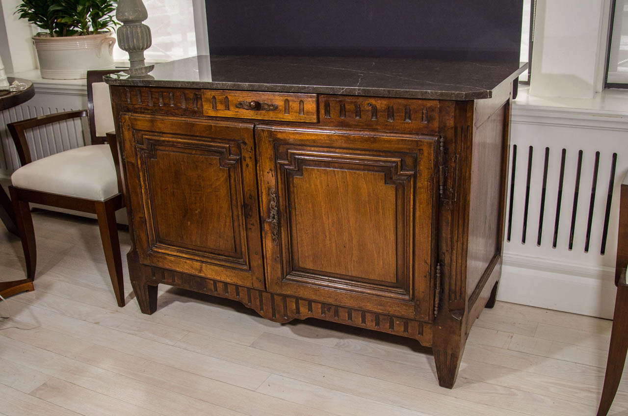 French 18th CenturyTwo-Door Walnut Sideboard with Marble Top, circa 1750