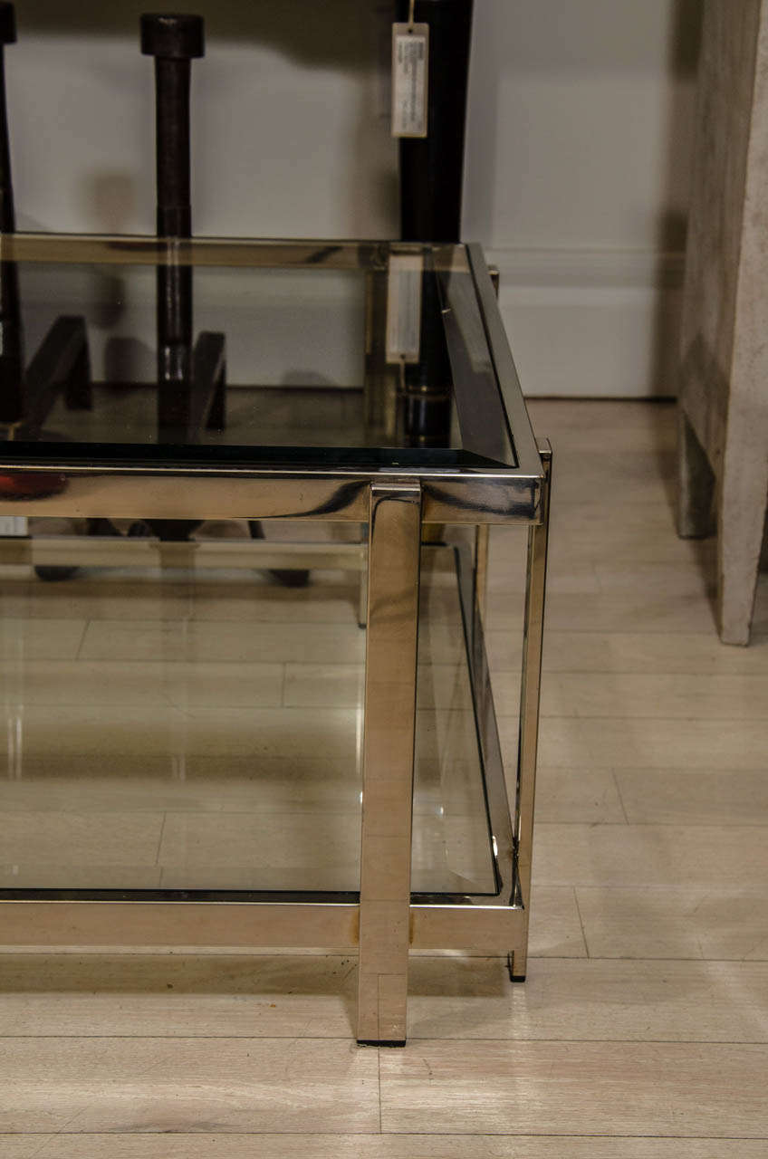 French Two-Tiered Nickel and Glass Coffee Table In Excellent Condition In New York, NY