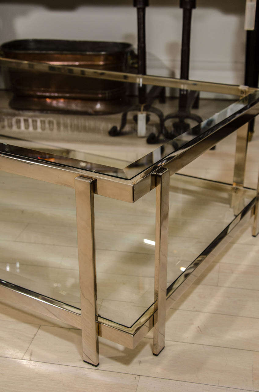 French Two-Tiered Nickel and Glass Coffee Table 1