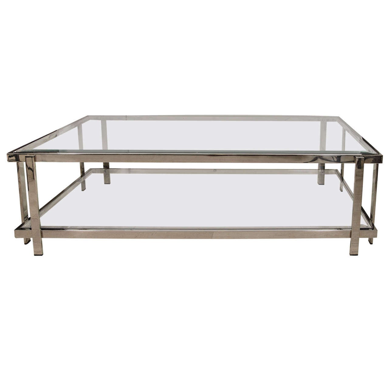 French Two-Tiered Nickel and Glass Coffee Table