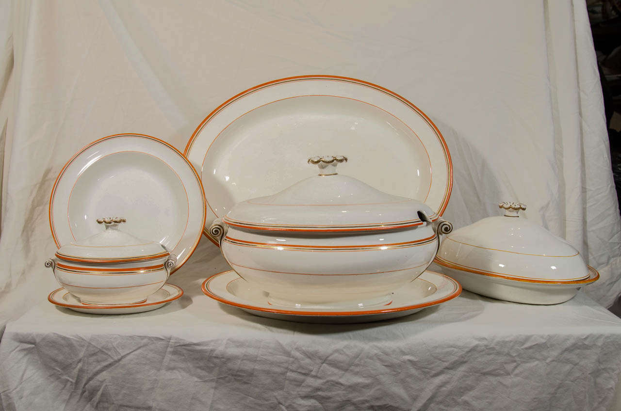 Wedgwood Group of Platters, Dishes and Tureens with Orange and Gilt Borders In Excellent Condition In Katonah, NY