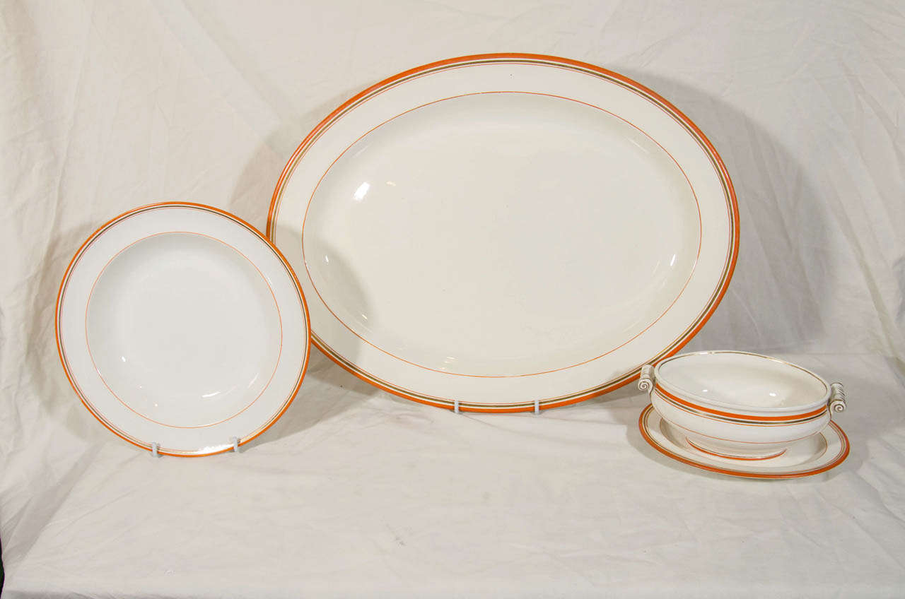 19th Century Wedgwood Group of Platters, Dishes and Tureens with Orange and Gilt Borders