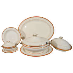 Antique Wedgwood Group of Platters, Dishes and Tureens with Orange and Gilt Borders