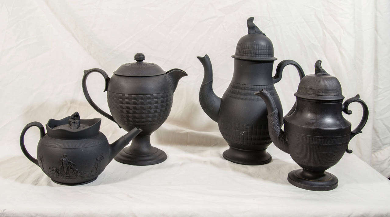 A Collection of Black Basalt Tea and Coffee Pots In Excellent Condition In Katonah, NY
