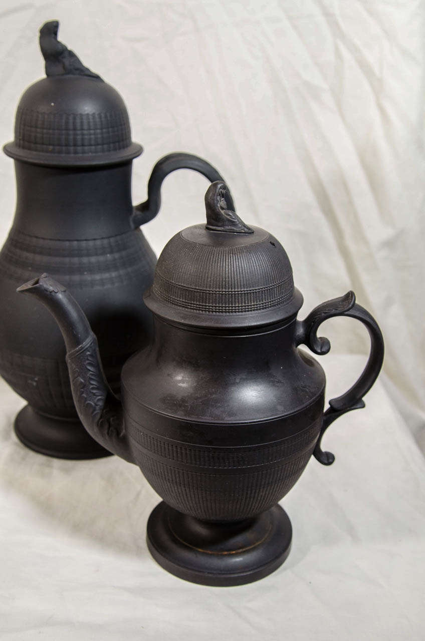Neoclassical A Collection of Black Basalt Tea and Coffee Pots