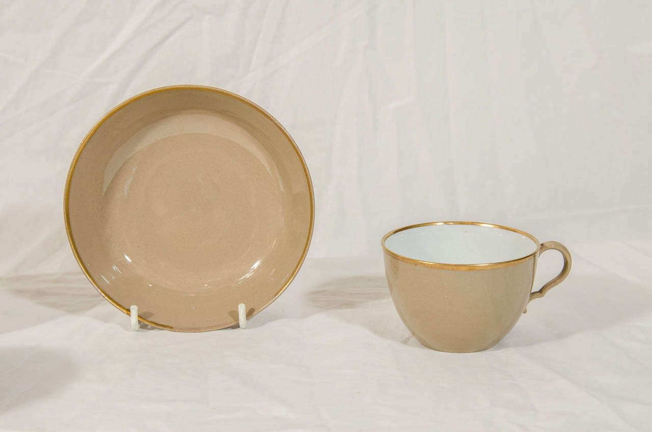 19th Century Dozen Drabware Tea Cups and Saucers