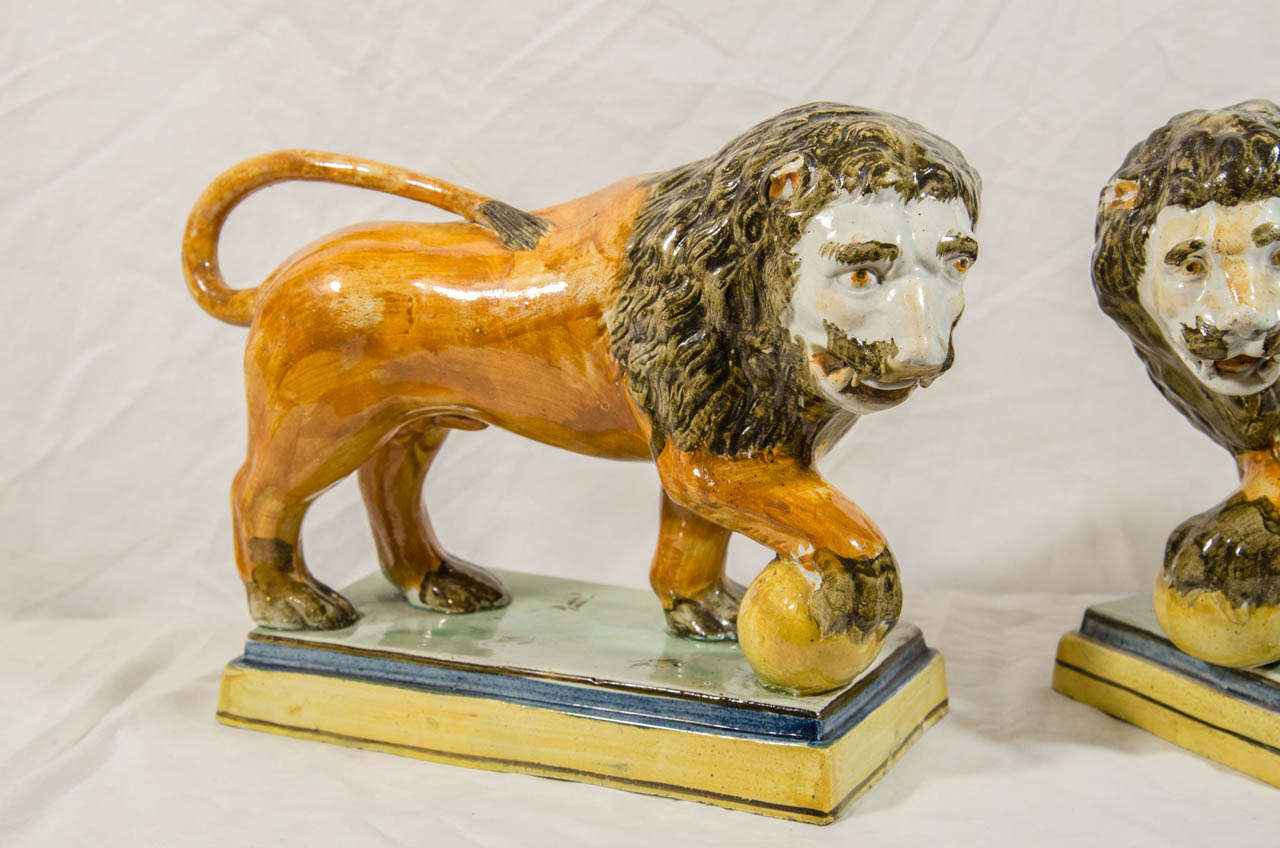 Neoclassical Pair of Staffordshire Lions