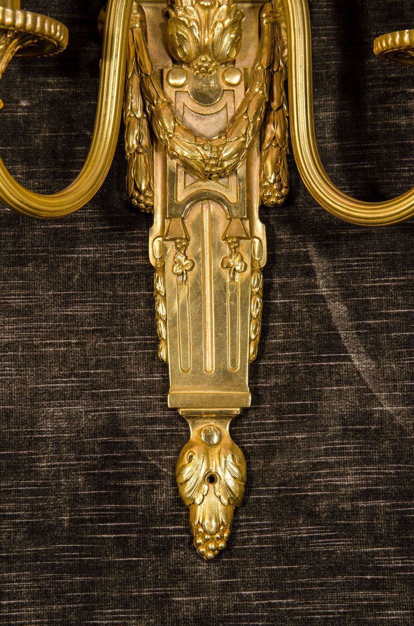 A Pair of  American Louis XVI Style Gilt Bronze Wall Sconces by E. F. Caldwell For Sale 1