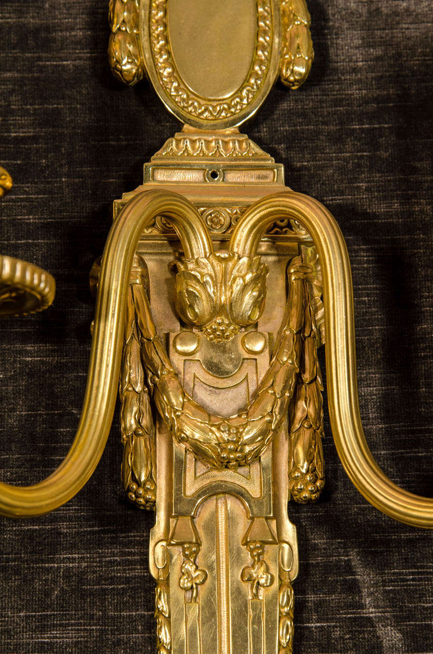 A Pair of  American Louis XVI Style Gilt Bronze Wall Sconces by E. F. Caldwell For Sale 2