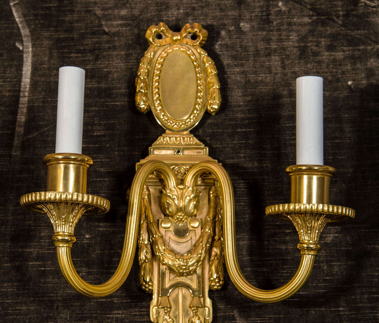 A Pair of  American Louis XVI Style Gilt Bronze Wall Sconces by E. F. Caldwell For Sale 3