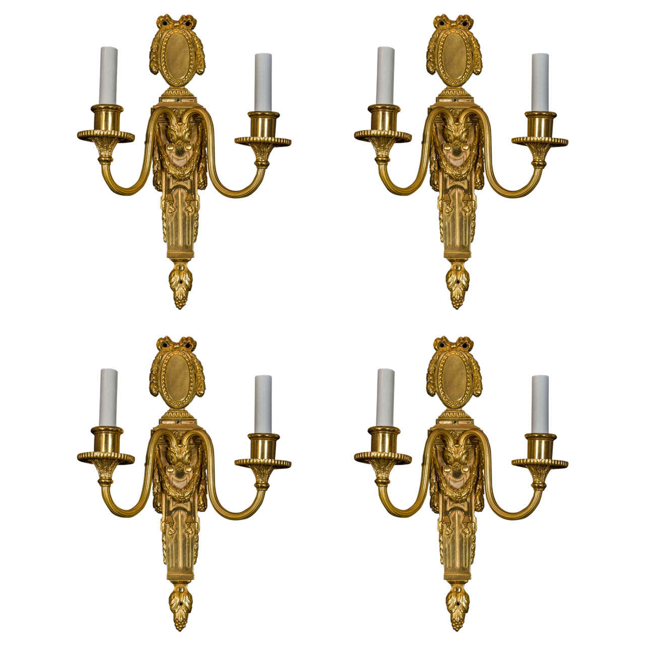 Set of Four American Louis XVI Style Gilt Bronze Wall Sconces by E. F. Caldwell